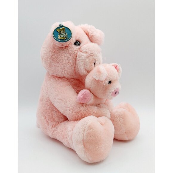 Dakin Stuffed Pig Plush Pink w/Baby Piggy Piglet Stuffed Animal 1986 Vintage - Picture 2 of 9